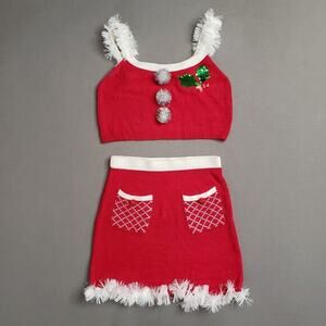No Boundaries Junior's Knit Christmas Top & Skirt Set Medium Top Large Skirt‎